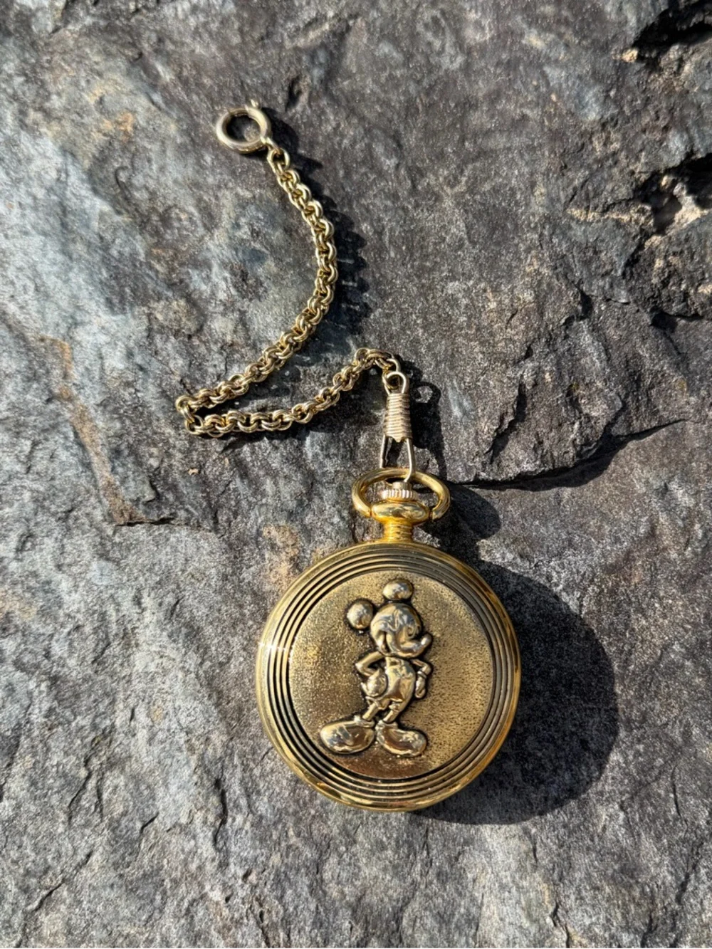 Vintage 90s Mickey Mouse Gold Pocket Watch Pendant